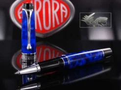 Aurora Optima - Auroloide Blue w/ Chrome Rollerball Pen - AU-975CBA by