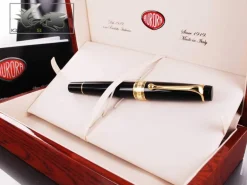 Aurora Optima - Resin Black w/ Gold Plated Trim Rollerball Pen - AU-97