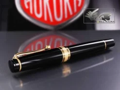 Aurora Optima - Resin Black w/ Gold Plated Trim Rollerball Pen - AU-97