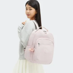 Kipling Seoul Large Metallic Pink Shine Laptop Backpack | Altman Luggage