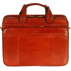 Mancini Leather Double Compartment Briefcase Laptop and Tablet Brown
