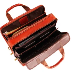 Mancini Leather Double Compartment Briefcase Laptop and Tablet Brown