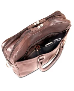 Mancini Leather Double Compartment Zippered Briefcase for 15.6