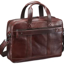 Mancini Leather Laptop Double Compartment Briefcase Brown