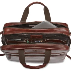 Mancini Leather Laptop Double Compartment Briefcase Brown