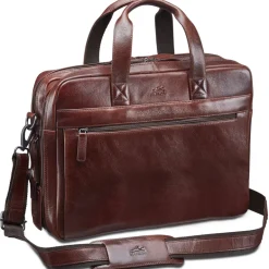 Mancini Leather Laptop Double Compartment Briefcase Brown
