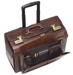 Mancini Leather Vanizia Deluxe Wheeled Catalog Case Brown