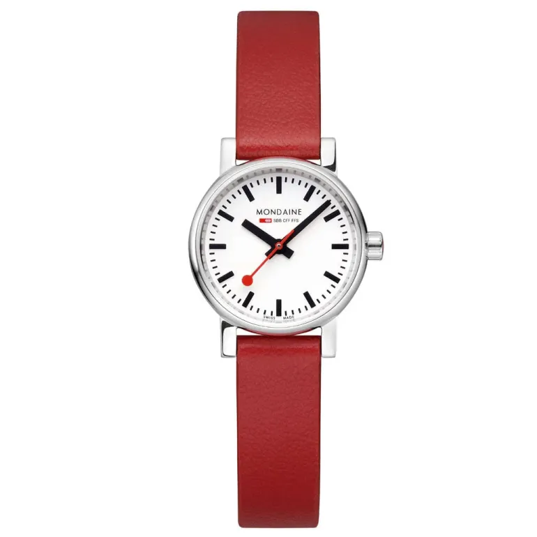 Mondaine EVO2 26 MM Watch, RED VEGAN GRAPE LEATHER | Altman Luggage