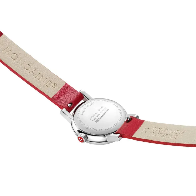 Mondaine EVO2 26 MM Watch, RED VEGAN GRAPE LEATHER | Altman Luggage