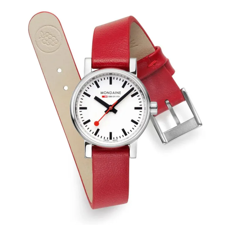 Mondaine EVO2 26 MM Watch, RED VEGAN GRAPE LEATHER | Altman Luggage