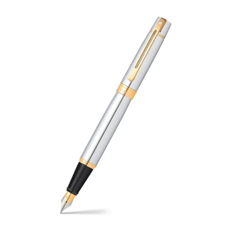 Sheaffer 300 Bright Chrome Fountain Pen With Gold Trims