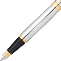 Sheaffer 300 Bright Chrome Fountain Pen With Gold Trims