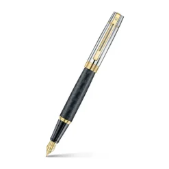 Sheaffer 300 ENGRAVED BLACK AND SHINY CHROME CAP GOLD TRIM Fountain Pen